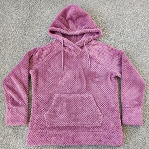 LIKE NEW te verde Cozy Mauve Hooded Sweater Size Petite L Faux Fur
